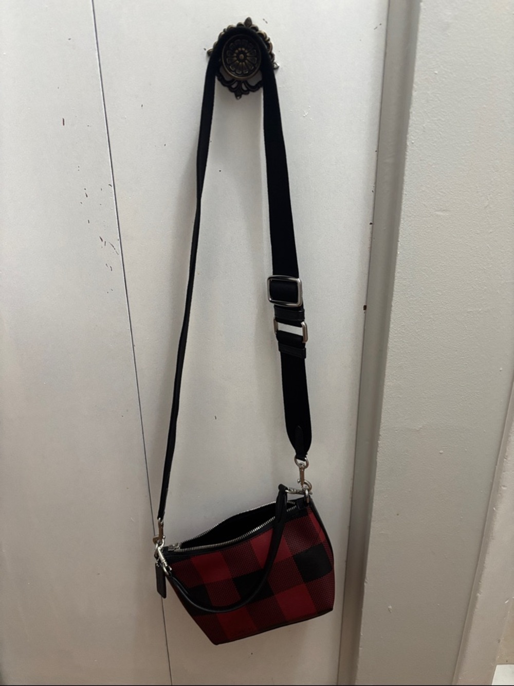 Coach Red & Black Buffalo Check Crossbody with Leather Trim and matching wallet - Picture 5 of 8